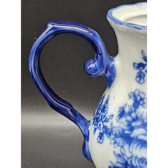 Flow Blue Ironstone Floral Teapot No Lid And Pair Of Teacups W/ Saucers Vintage - Picture 10 of 16